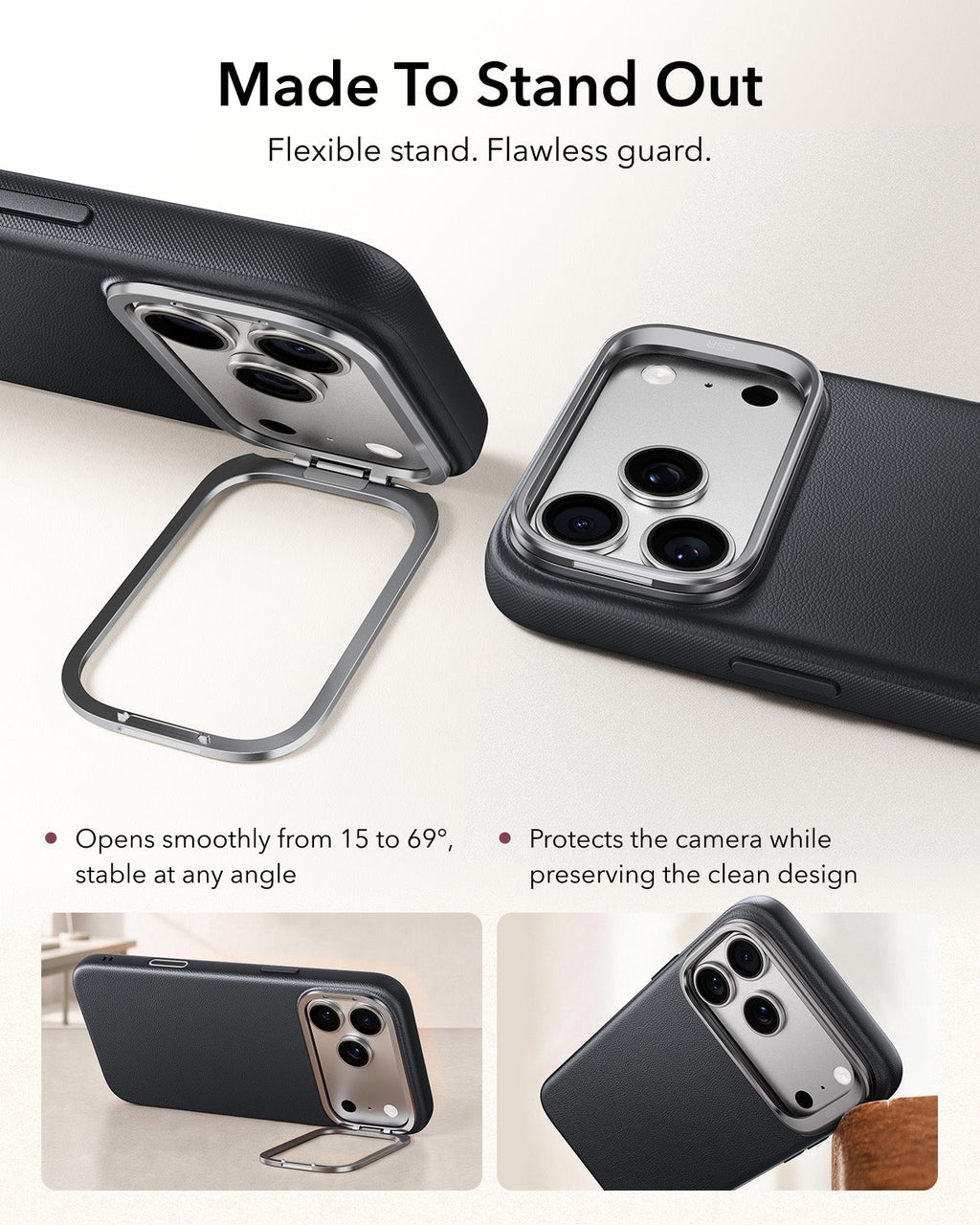 iPhone 2026 Pro Max Atelier Vegan Leather Magnetic Case with Camera Control and Flex Stand - Black