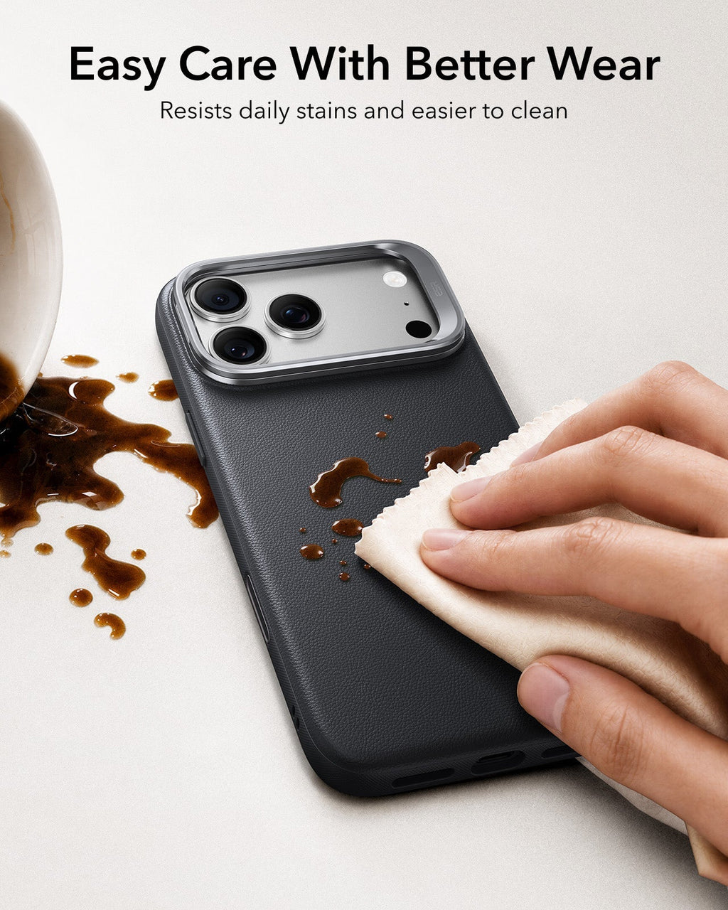 iPhone 2026 Pro Max Atelier Vegan Leather Magnetic Case with Camera Control and Flex Stand - Black
