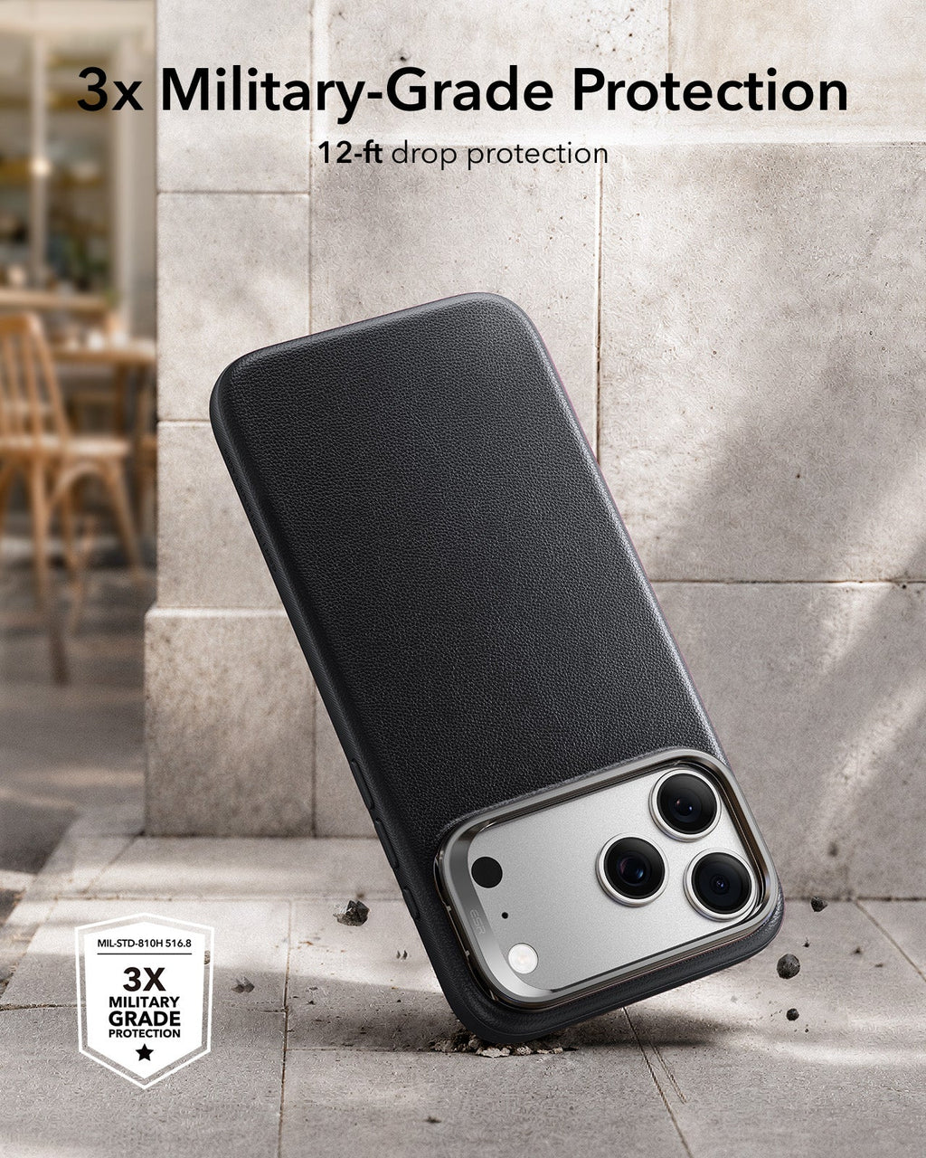 iPhone 2026 Pro Max Atelier Vegan Leather Magnetic Case with Camera Control and Flex Stand - Black