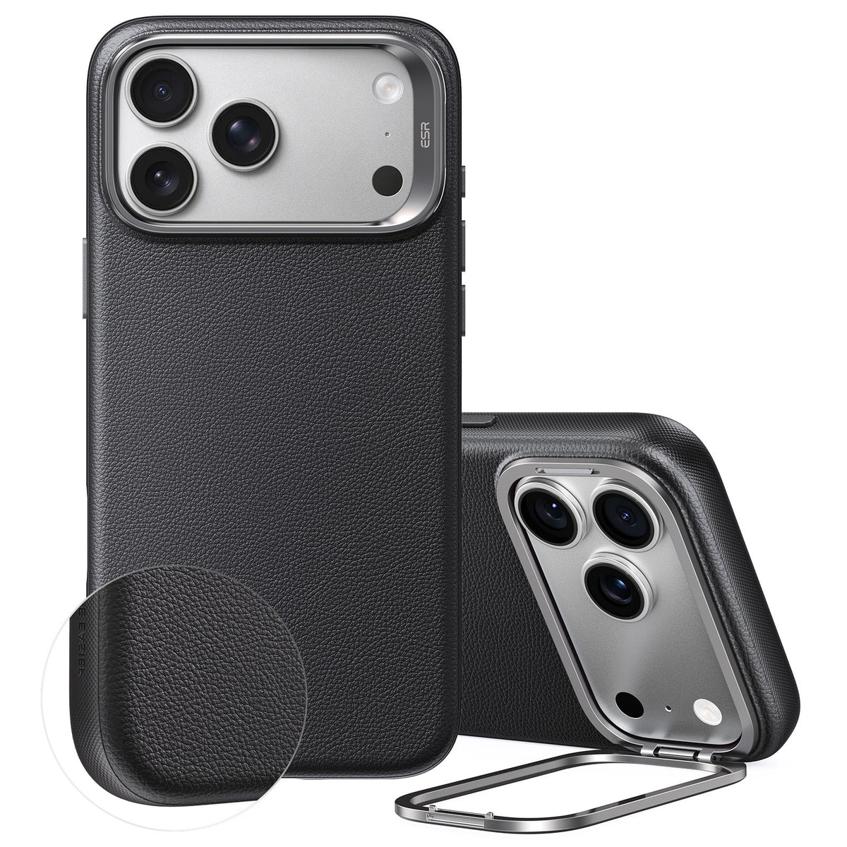 iPhone 2026 Pro Max Atelier Vegan Leather Magnetic Case with Camera Control and Flex Stand - Black