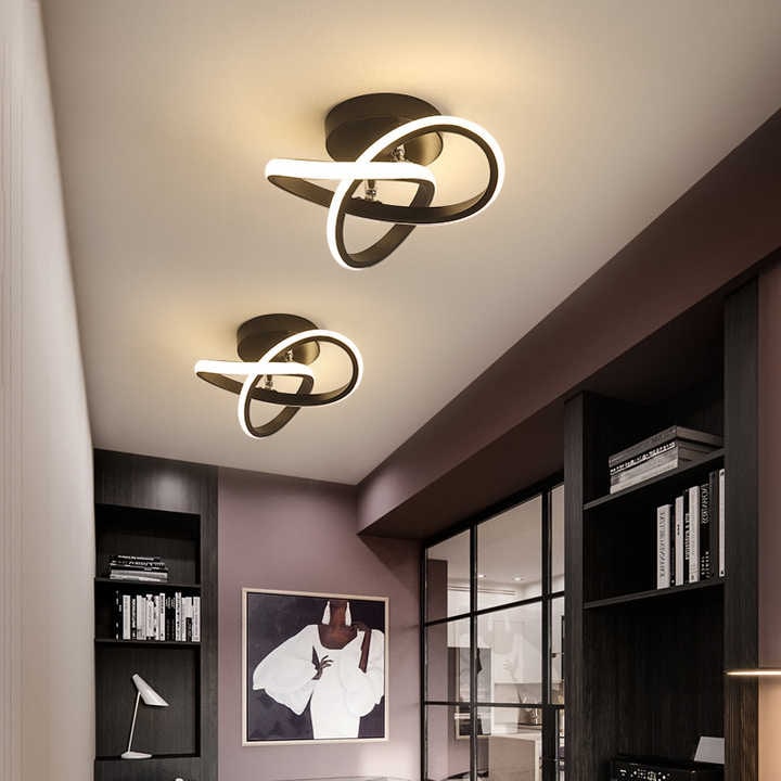 LED Ceiling Light Fixture with Low Profile Flush Mount Modern Overlapping Rings Design