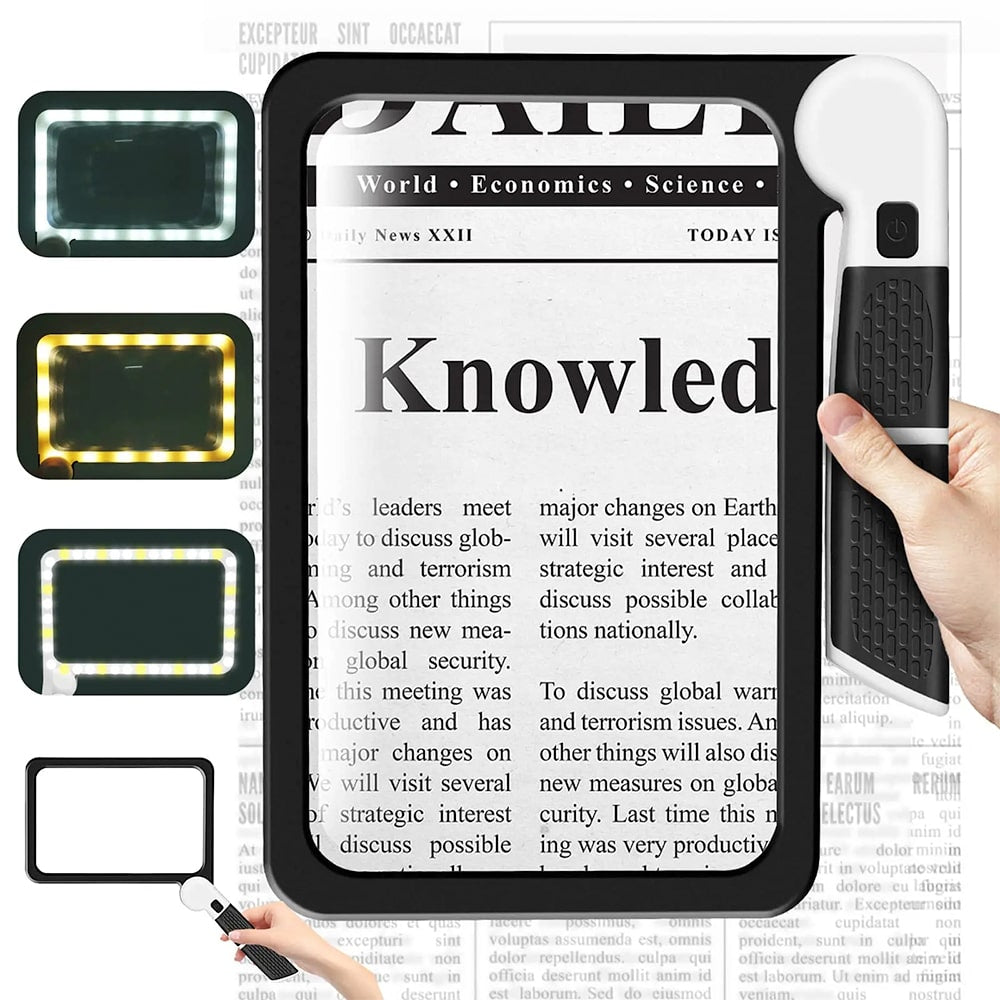 zavevo | Full-Sided Handheld Magnifying Glass – 5X Magnification, LED Illuminated Magnifier with 3 Modes, Ideal for Reading Books and for Seniors