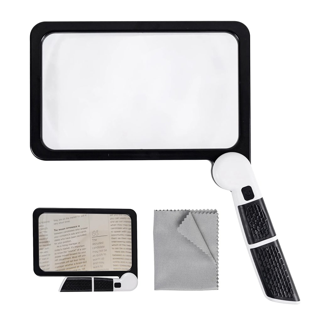 zavevo | Full-Sided Handheld Magnifying Glass – 5X Magnification, LED Illuminated Magnifier with 3 Modes, Ideal for Reading Books and for Seniors