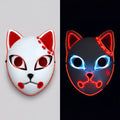 Men's Halloween LED Fox Kitsune Mask with Light-Up Japanese Demon Design for Cosplay Party Costume
