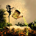 Outdoor Solar Garden Light with Metal Watering Can and Cascading LED String Copper