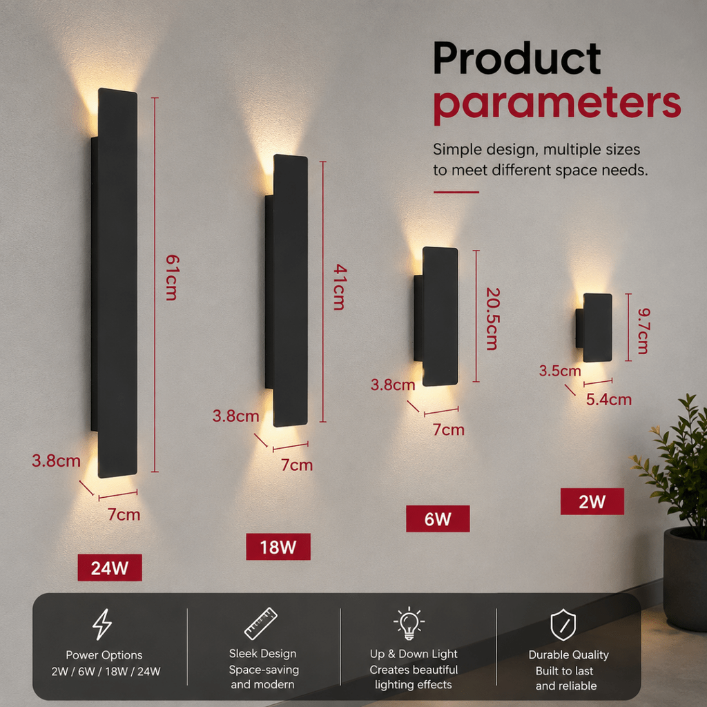 Outdoor Wall Sconce and Light with LED Up Down Lighting and Modern Rectangular Design