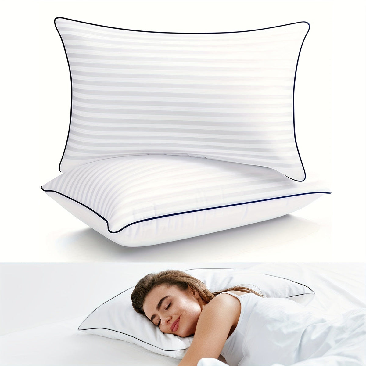 1pc Luxury Hotel Quality Bed Pillow - Cooling & Supportive - Perfect For Bedroom Guest Rooms - Soft Down Alternative Filling For Back, Stomach & Side Sleepers | zavevo
