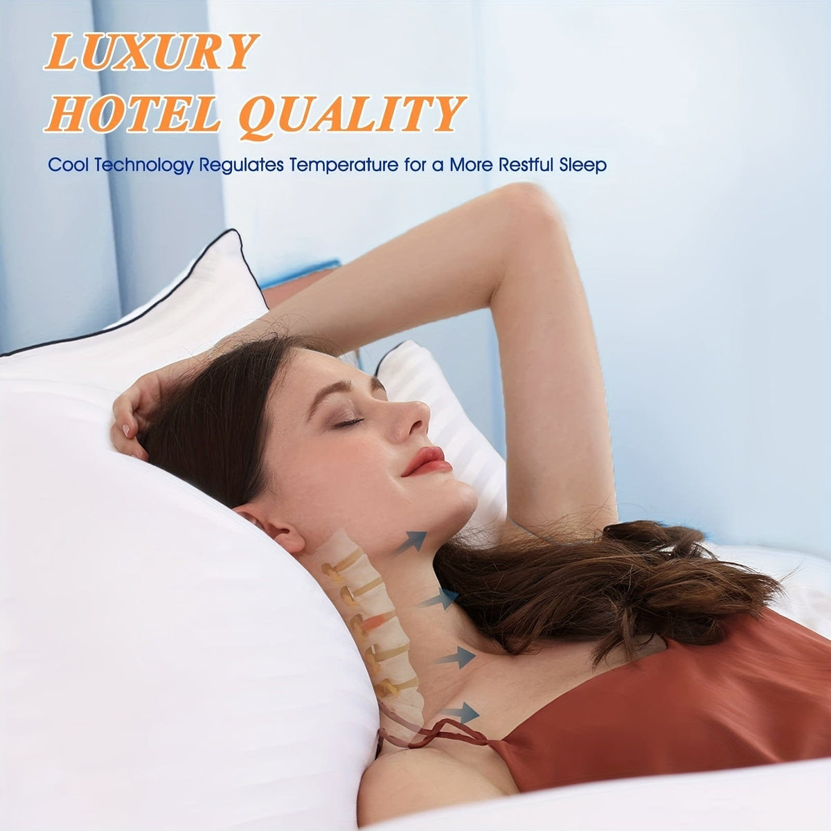 1pc Luxury Hotel Quality Bed Pillow - Cooling & Supportive - Perfect For Bedroom Guest Rooms - Soft Down Alternative Filling For Back, Stomach & Side Sleepers | zavevo