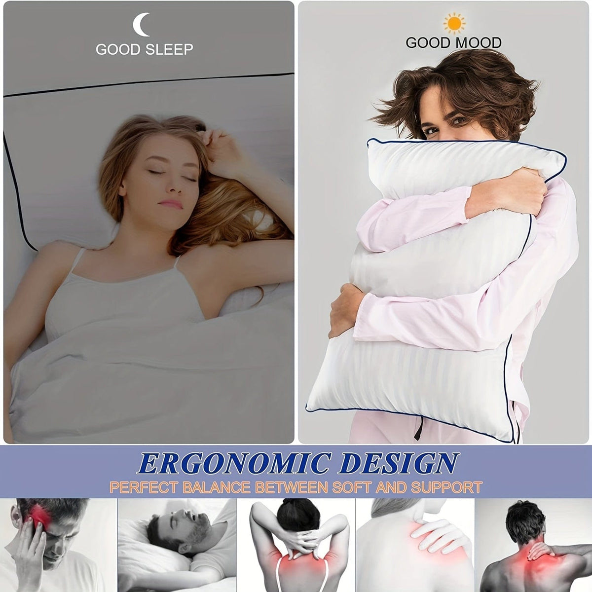 1pc Luxury Hotel Quality Bed Pillow - Cooling & Supportive - Perfect For Bedroom Guest Rooms - Soft Down Alternative Filling For Back, Stomach & Side Sleepers | zavevo