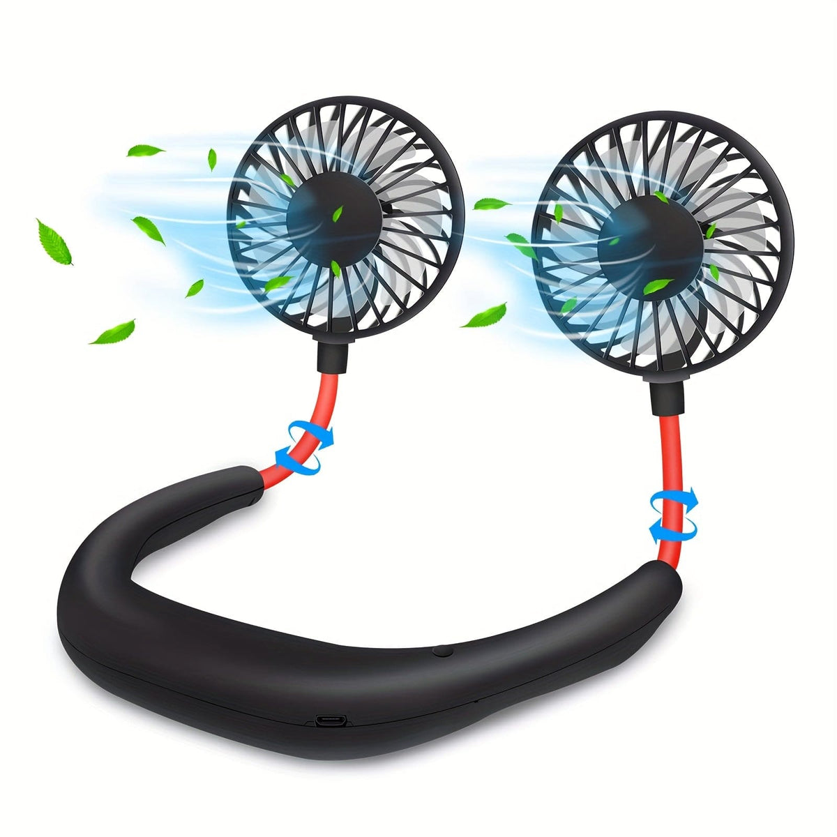 1pc USB Rechargeable Portable Neck Fan - Hands-Free Personal Wear Fan with 360° Adjustable 3-Speed Settings for Travel, Office, Home, and Outdoor Use | zavevo