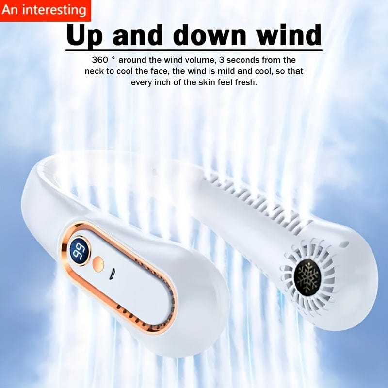 1pc Vaneless Hanging Neck Fan, Portable USB Cooler Fan With 5 Speeds And Digital Display - Super Strong Technology And Bladeless Design For Outdoor Use | zavevo