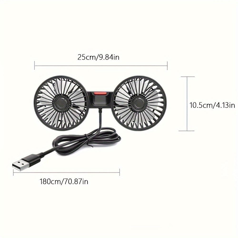 1pc Car Fan, Car Small Air Conditioner, Double-headed Rear Fan, Strong Wind, 360 Degrees Rotation, Large Air Volume, Subwoofer Operation, Base Fixed Clip Mounting Method, Suitable For Car Home | zavevo