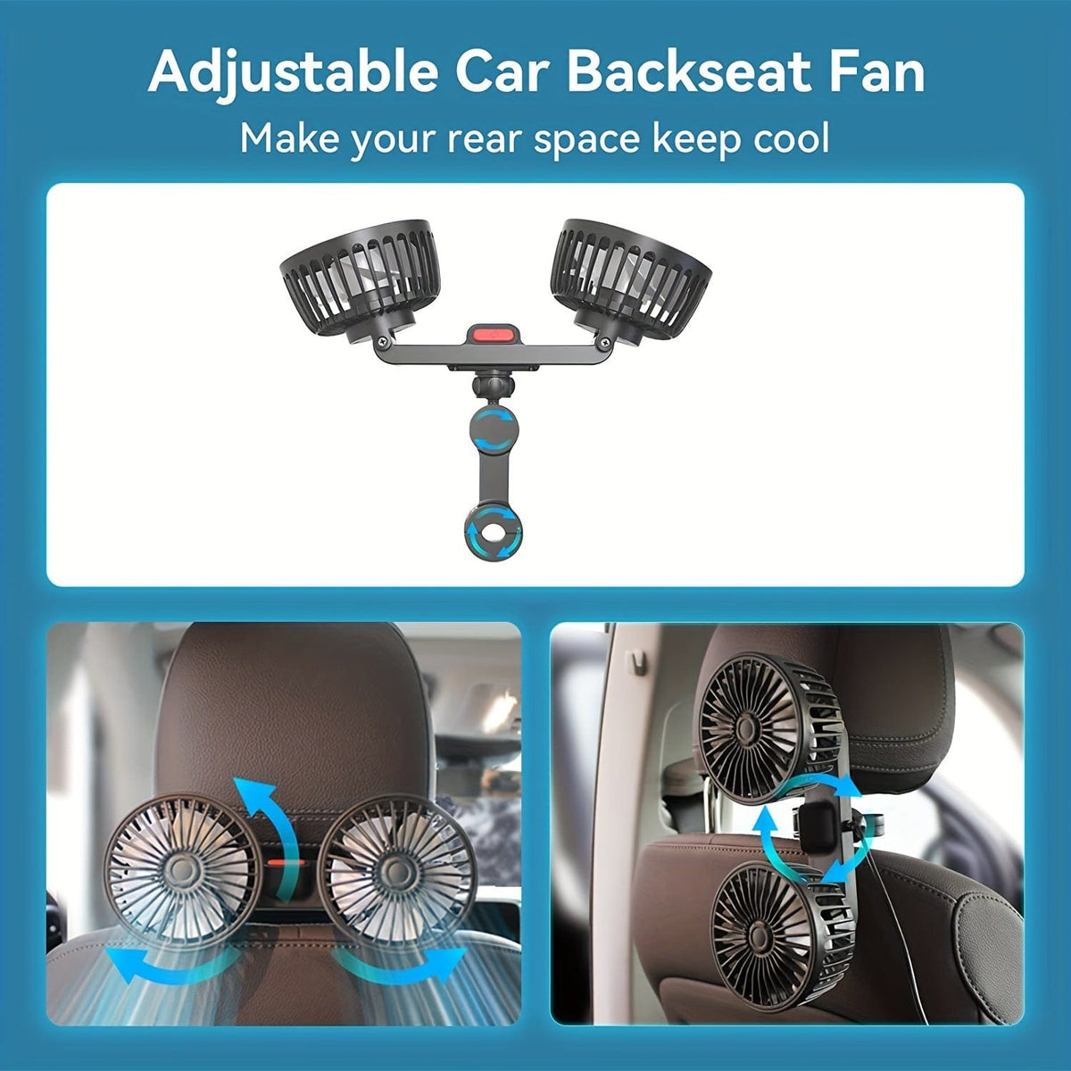 1pc Car Fan, Car Small Air Conditioner, Double-headed Rear Fan, Strong Wind, 360 Degrees Rotation, Large Air Volume, Subwoofer Operation, Base Fixed Clip Mounting Method, Suitable For Car Home | zavevo