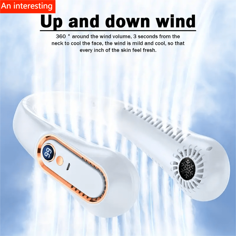 1pc Vaneless Hanging Neck Fan, Portable USB Cooler Fan With 5 Speeds And Digital Display - Super Strong Technology And Bladeless Design For Outdoor Use | zavevo
