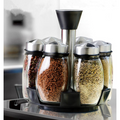 Rotating Spice Rack Organizer with 6 Glass Jars and Lazy Susan Carousel Base Countertop