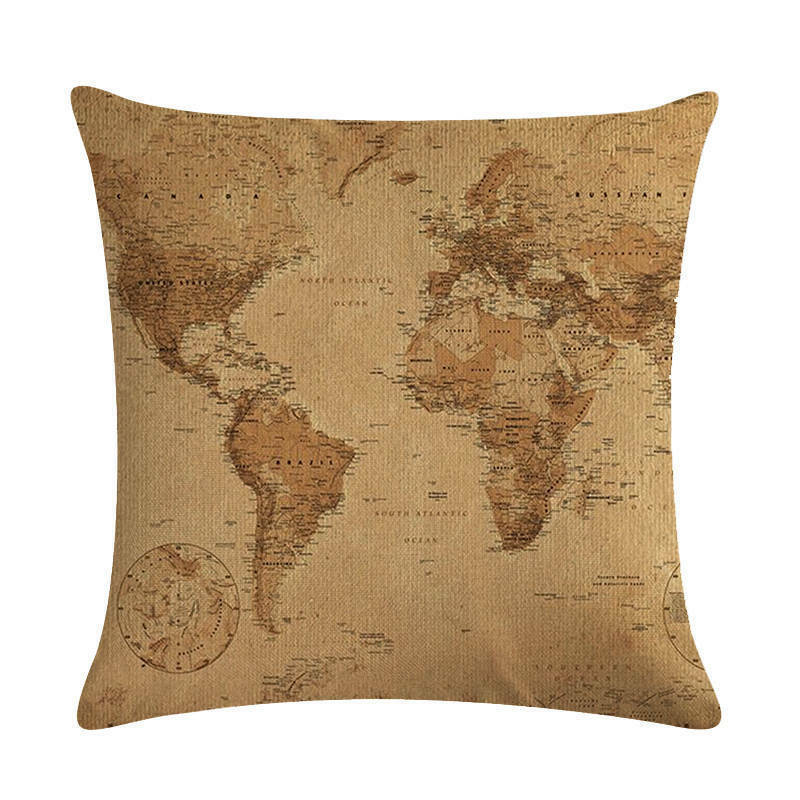18" Throw Pillow Case Cushion Cover Home Decor Vintage World Map Pattern Cojines zavevo