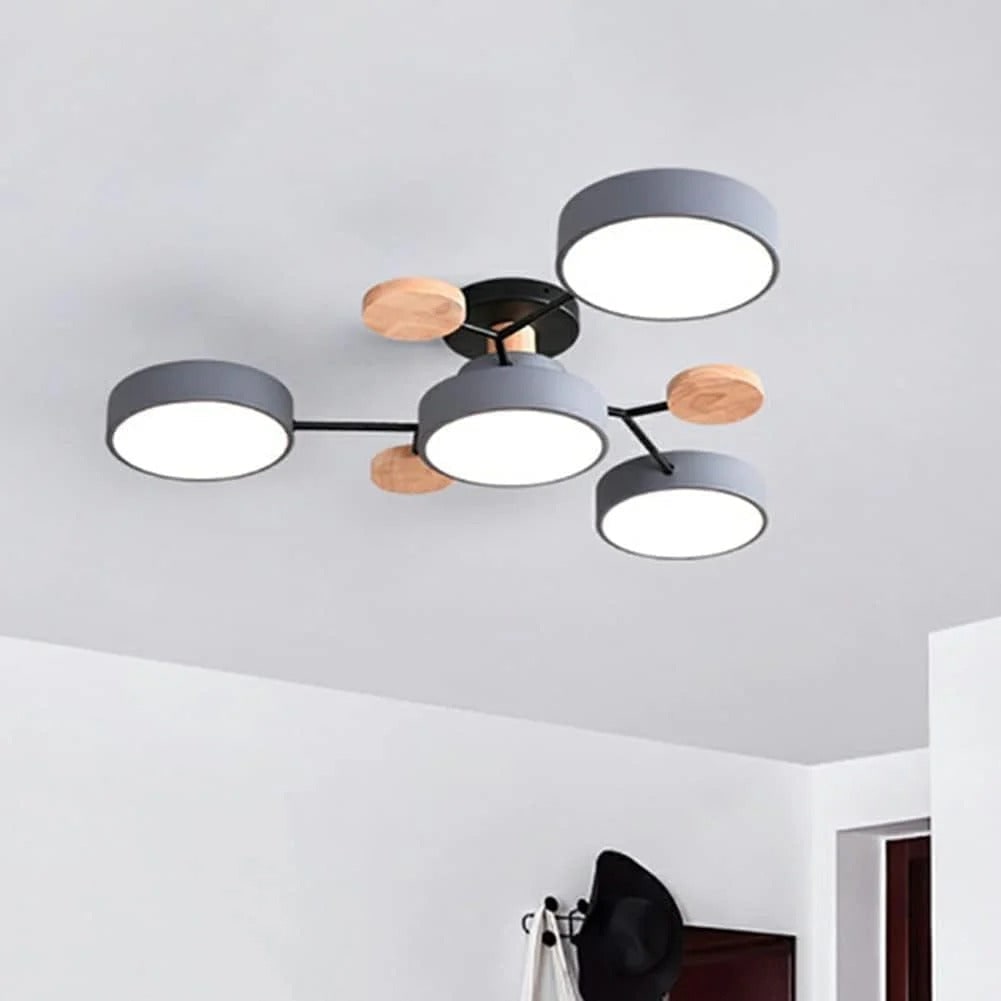 Semi Flush Ceiling Light Fixture with Modern Wood Accents for Bedroom Fan