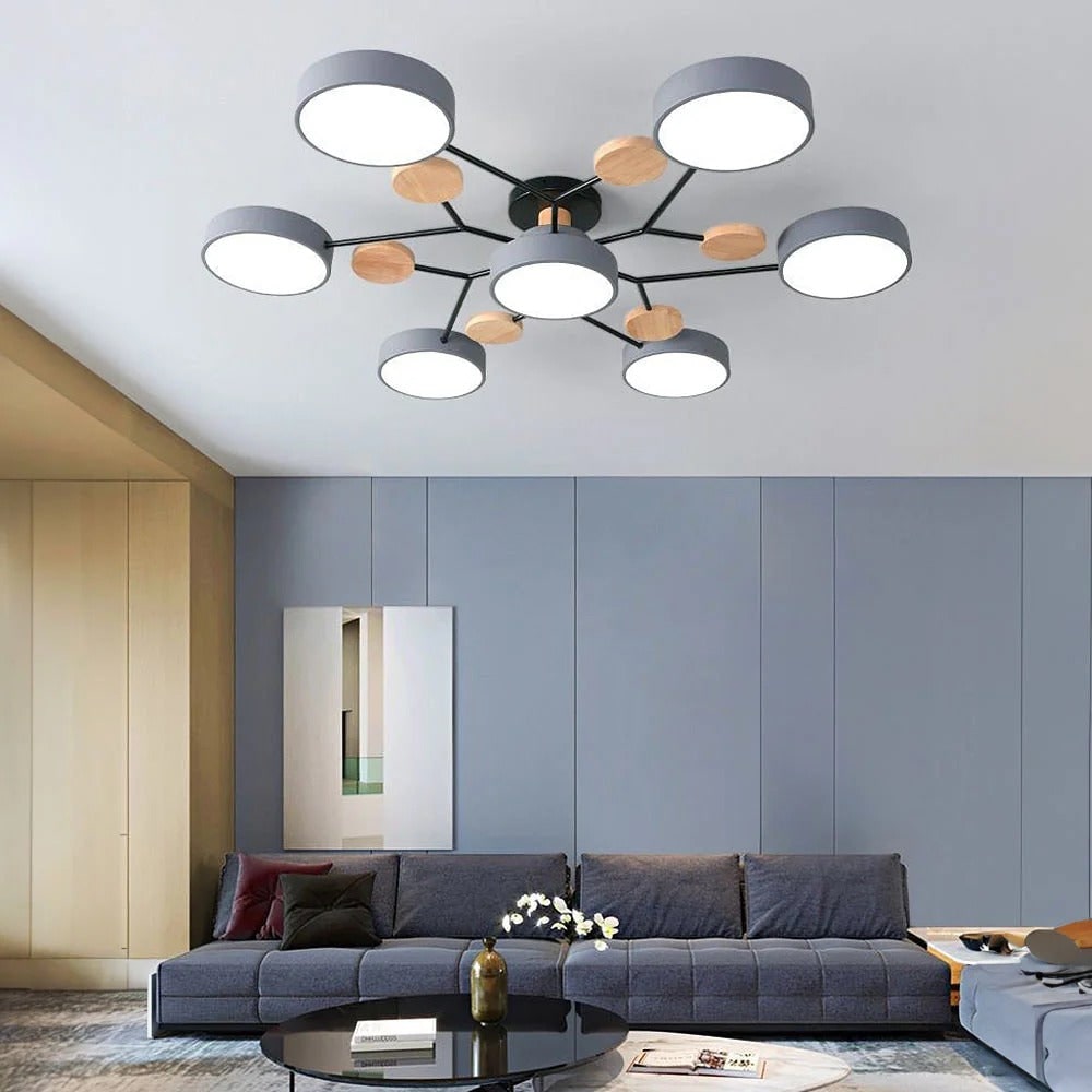 Semi Flush Ceiling Light Fixture with Modern Wood Accents for Bedroom Fan