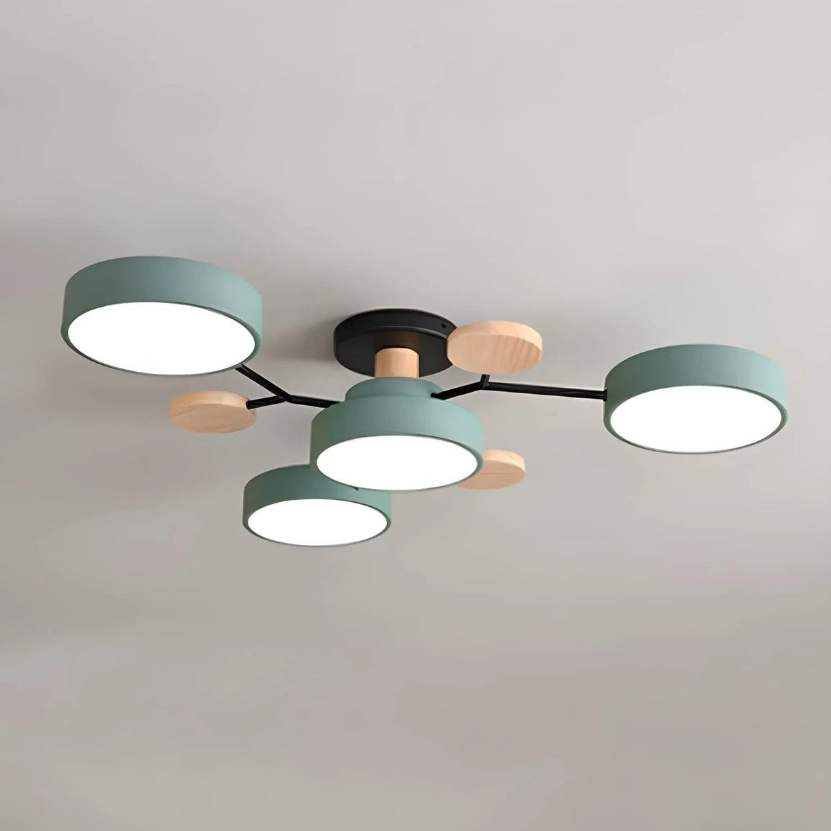 Semi Flush Ceiling Light Fixture with Modern Wood Accents for Bedroom Fan