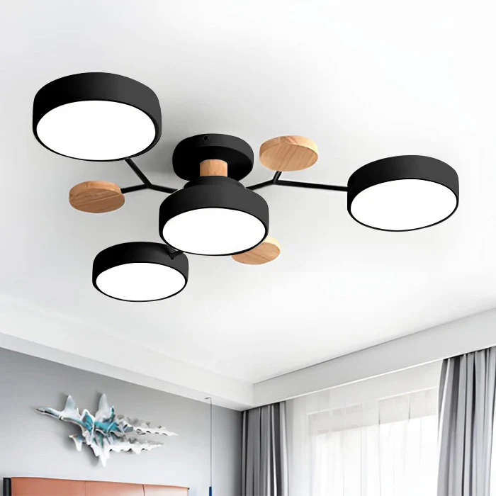 Semi Flush Ceiling Light Fixture with Modern Wood Accents for Bedroom Fan