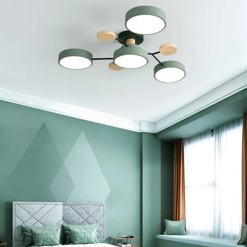 Semi Flush Ceiling Light Fixture with Modern Wood Accents for Bedroom Fan