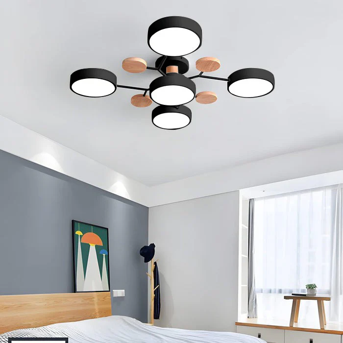 Semi Flush Ceiling Light Fixture with Modern Wood Accents for Bedroom Fan