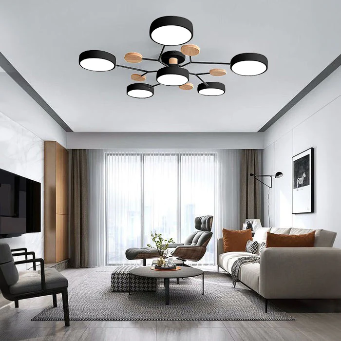 Semi Flush Ceiling Light Fixture with Modern Wood Accents for Bedroom Fan