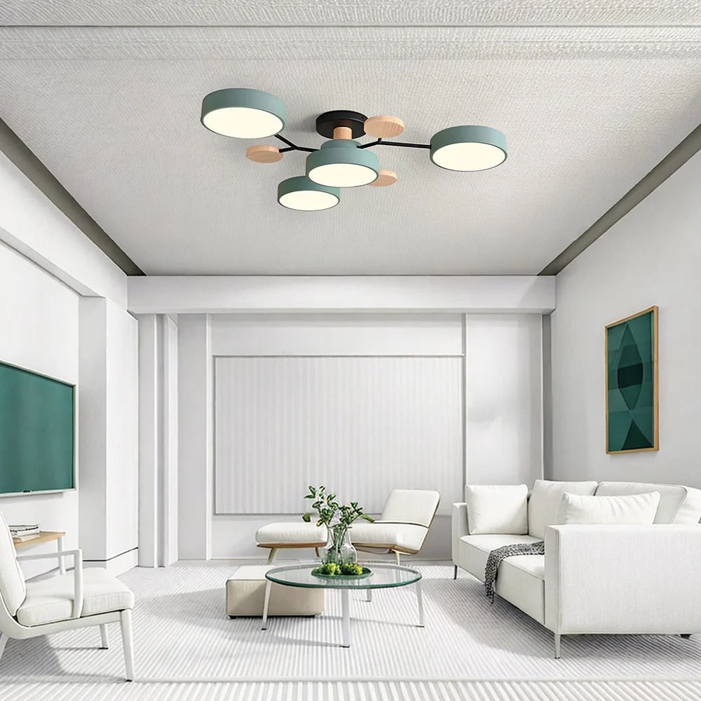 Semi Flush Ceiling Light Fixture with Modern Wood Accents for Bedroom Fan