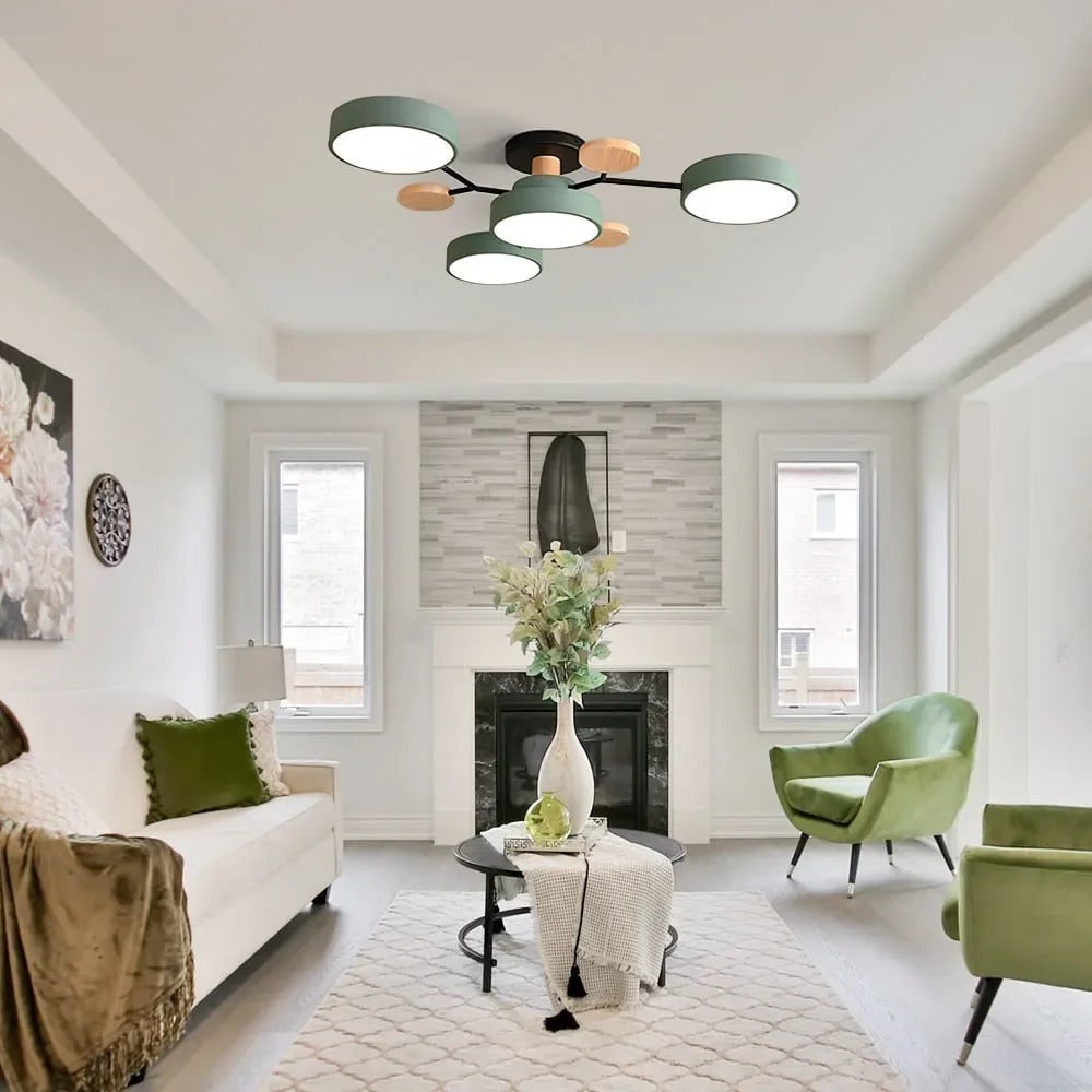 Semi Flush Ceiling Light Fixture with Modern Wood Accents for Bedroom Fan