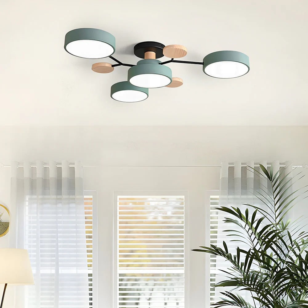 Semi Flush Ceiling Light Fixture with Modern Wood Accents for Bedroom Fan