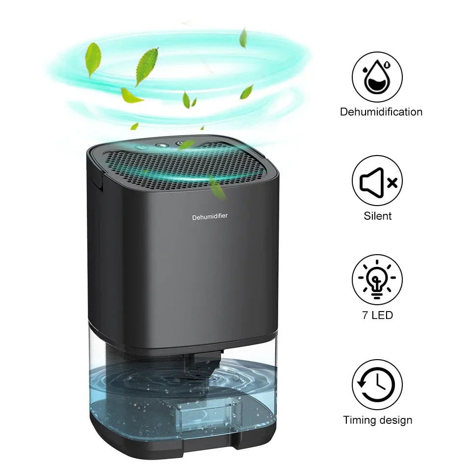 Small Dehumidifier for Bedroom and Room with 1000ml Tank Night Light and Air Purifier