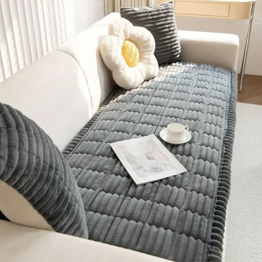 Sofa Couch Seat Cushion Cover with Plush Quilted Design and Non-Slip Backing Stretchable