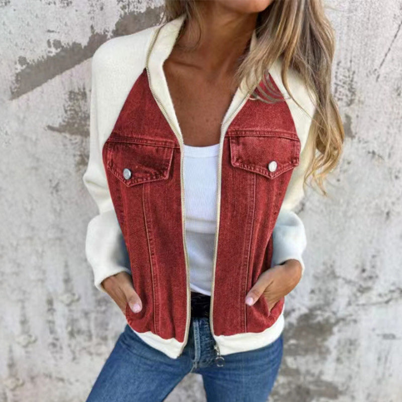 fashionable creative denim spliced jacket for women