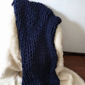 Throw Blanket Weighted Chunky Knit with Hand-Woven Texture and Braided Edges Woven