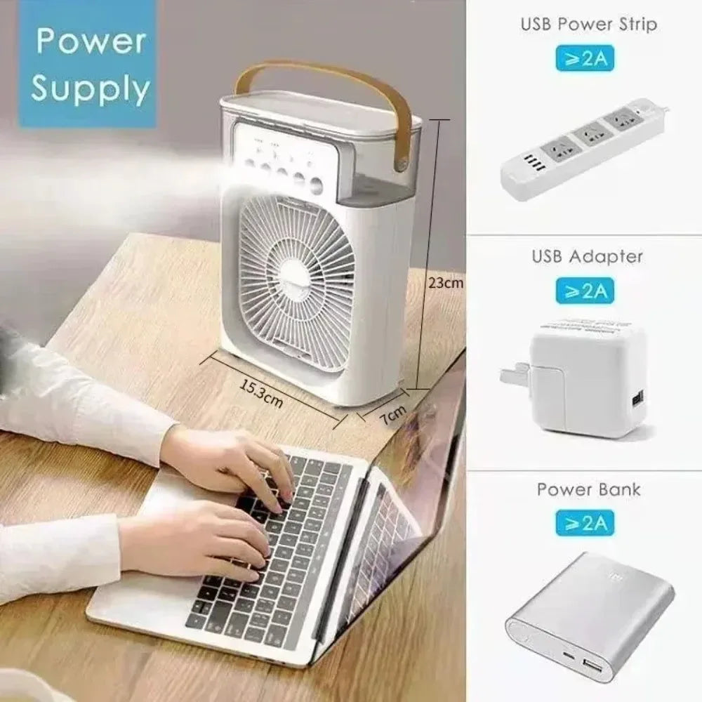 3-in-1 Portable Air Cooler with LED Lights – USB-Powered Desktop Fan, Humidifier & Night Light | zavevo