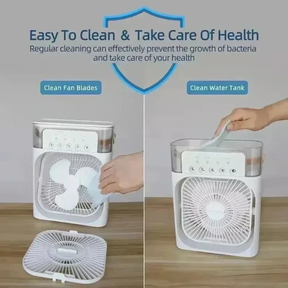 3-in-1 Portable Air Cooler with LED Lights – USB-Powered Desktop Fan, Humidifier & Night Light | zavevo