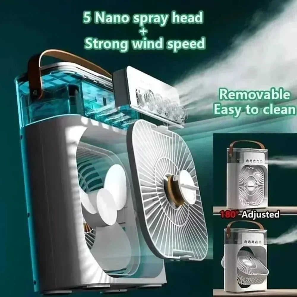 3-in-1 Portable Air Cooler with LED Lights – USB-Powered Desktop Fan, Humidifier & Night Light | zavevo