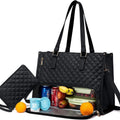Women's Insulated Lunch Bag Tote with Quilted Faux Leather and Matching Wristlet Purse